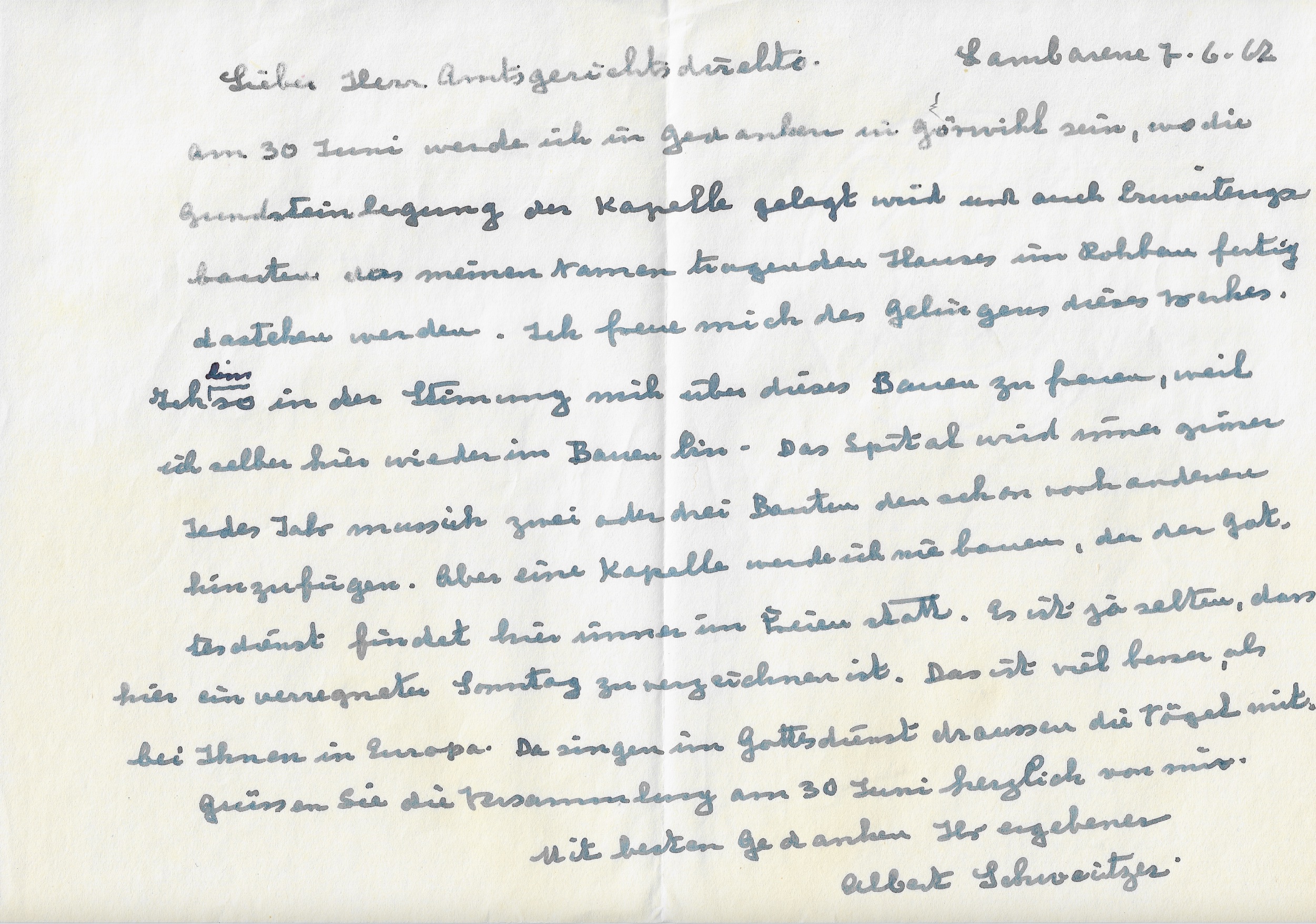 Brief von Albert Schweitzer